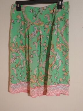 Harold's Green & Pink Paisley Floral Skirt with Pink Border